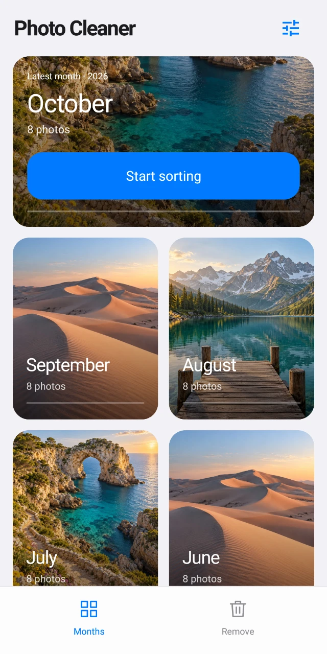 Photo Cleaner groups photos into months